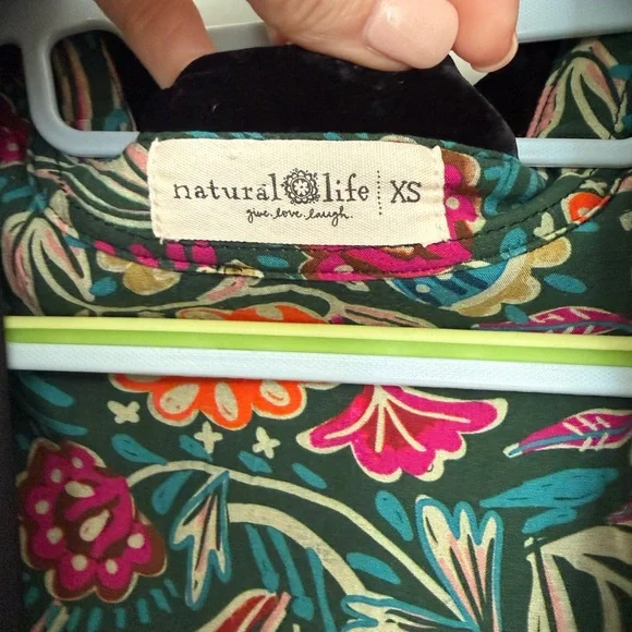 Natural Life Black Velvet with Floral Patterned accent button down top - Picture 2 of 8